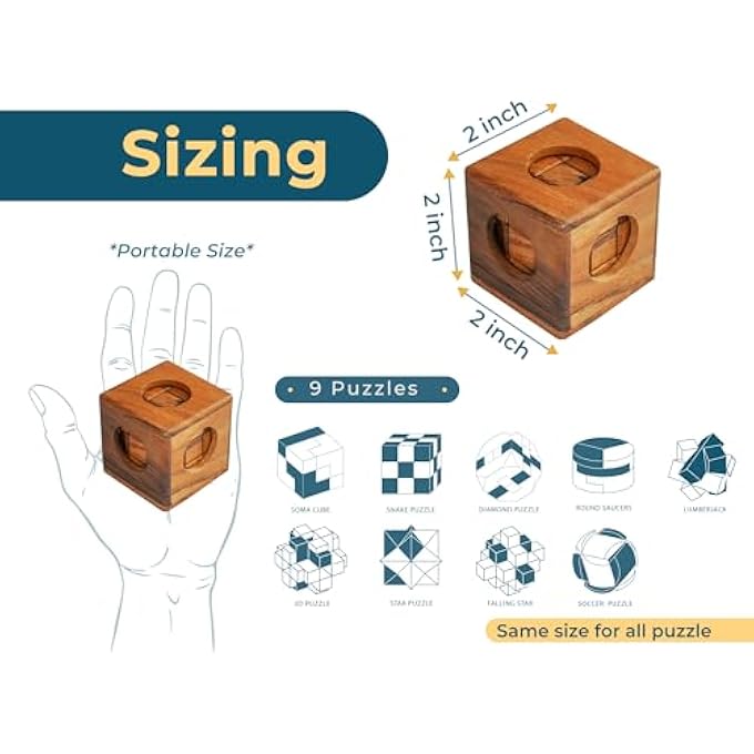 9 PUZZLES IN A BOX - WOODEN BRAIN TEASER PUZZLES, 3D PUZZLES FOR ADULTS, EDUCATIONAL KIDS GAMES, MIND PUZZLES FOR ADULTS AND BRAIN GAMES FOR KIDS, IDEAL FOR BIRTHDAY GIFTS AND PATIO DECOR - Image 4
